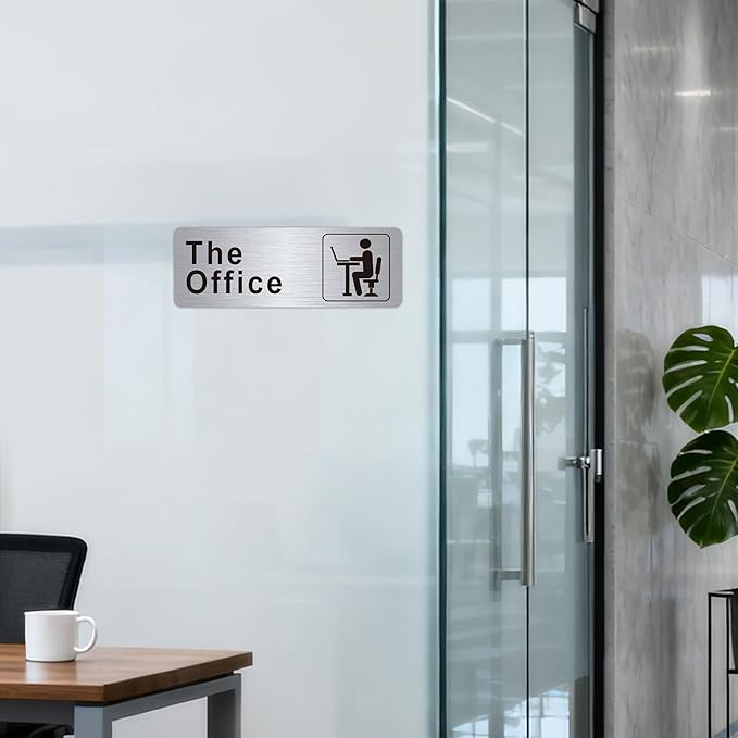 The Office Sign for Home and Business Door,Self-Adhesive Waterproof and Fade-Resistant Brushed Silver Office Sticker for House,Business,Door, Window