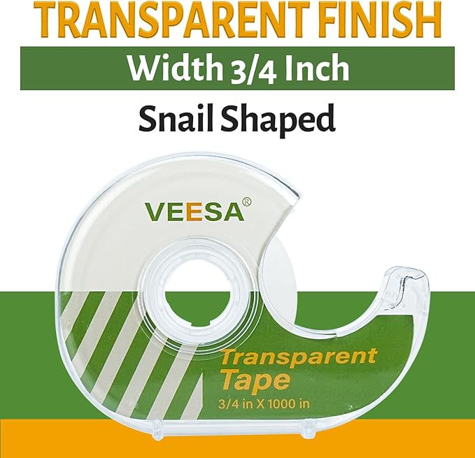 Transparent Tape with Dispenser, 3/4 x 1000 Inches, 12 Rolls Clear Tapes for Craft Jobs, Home & School Supplies
