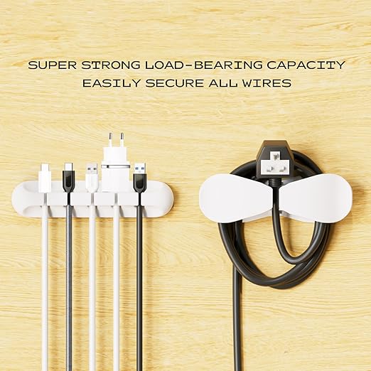 Apromisith USB Cable Organizer Clips Cord Holder,10 Packs (3-5-7-Slots) White Self Adhesive Desk Cord Cable Management