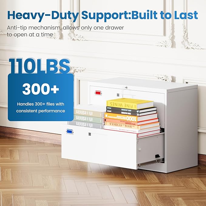 PEUKC 2 Drawer File Cabinet, Lateral Filing Cabinets for Home Office, Office Storage Drawers with Lock, Hanging Files Legal/Letter A4 Size (Assemble Required,White)