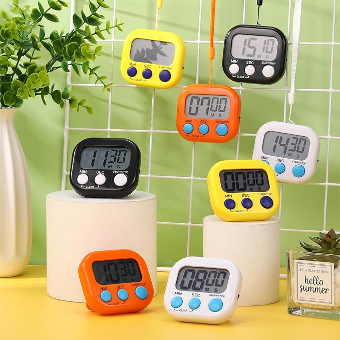 Flutesan 16 Pack Digital Classroom Timers with Lanyards - Color-Coded Countdown Timers for Teachers, Students & Kitchen Use - Loud Alarm, Easy Operation(Black, White, Yellow, Orange)