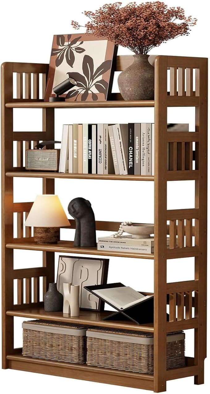 AnywaysWood 5-Tier Solid Wood Open Bookcase,Modern Display Bookshelf,Farmhouse Wide Etagere Bookcase, Freestanding Storage Cabinet for Study Room Office Living Room Flower Rack