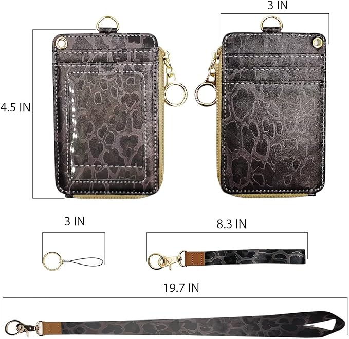 bolimoss Cheetah Badge Holder with Lanyard,Lanyards for ID Badges,Leopard Print Zip Id Case and Lanyard Women Wallet Vertical Card Protector Cover Case for Work Nurse Medical Doctor Student Teacher