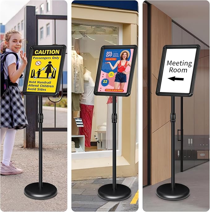INNOVSIGN 6Pack Adjustable Pedestal Sign Holder - 11''x17'', Floor Standing Poster Stand for Vertical/Horizontal View, Outdoor/Indoor Sign Holders (Black, Round)