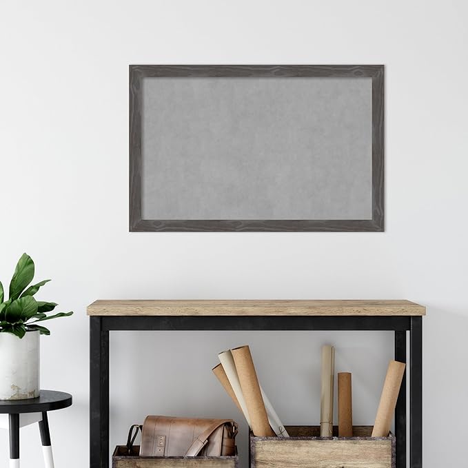 Amanti Art Grey Framed Magnetic Board 23x35 Large Vision Board for use with Magnets, 100% Metal Sheet to Display Items as Office Decor or for Home Organization in mudroom, Kitchen or Kids Room