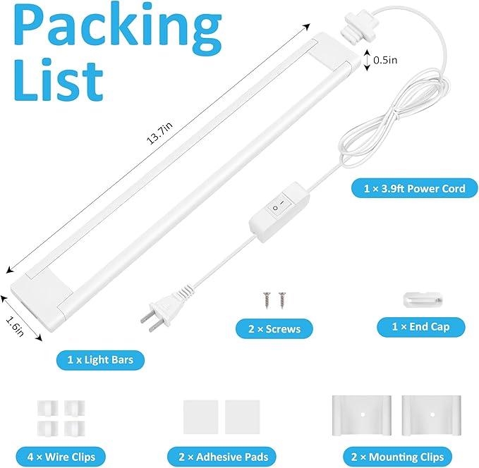 maylit Under Cabinet Lighting Plug in, 14 Inch Linkable Ultra Bright LED Light Bar, Renter Friendly Lamp, Wired Indoor Lights for Kitchen Cabinet, Counter, Workbench, Desk, Shelf, Cool White