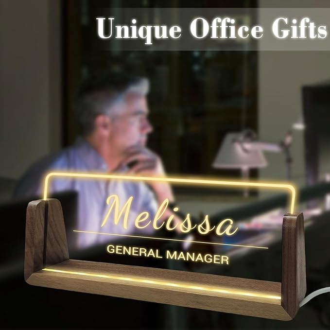 Personalized Light Up Acrylic Desk Name Plate Custom LED Name Plate for Office Coworker Boss Teacher Men Women Gift with USB Power