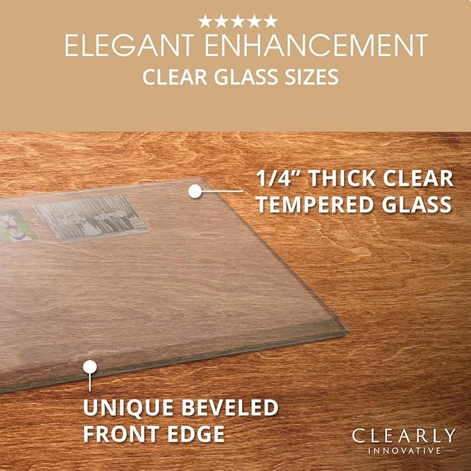 Clearly Innovative Premium Tempered Glass Desk Pad | 20" x 30" Desk Protector | 1/4" Thick Clear Blotter with Exclusive Beveled Edge | Ultimate Office Elegance