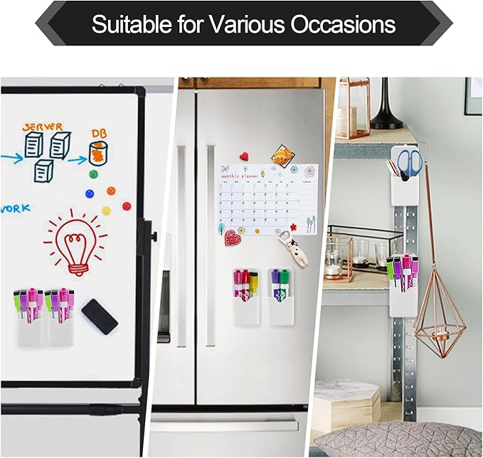 VieFantaisie 2 PCS Magnetic Pen Marker Holder, Magnetic Dry Erase Marker Holder, Magnet Pen Pencil Storage for Fridge, Whiteboard, School, Office, Home, White