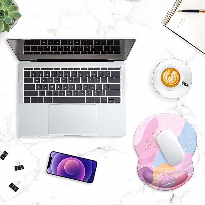 ITNRSIIET Ergonomic Mouse Pad with Gel Wrist Support Small Wrist Rest Smooth Surface Non-Slip PU Base Comfortable Office Supplies Pain Relief, 8.7 x 7.2 inches, Art Style Pattern