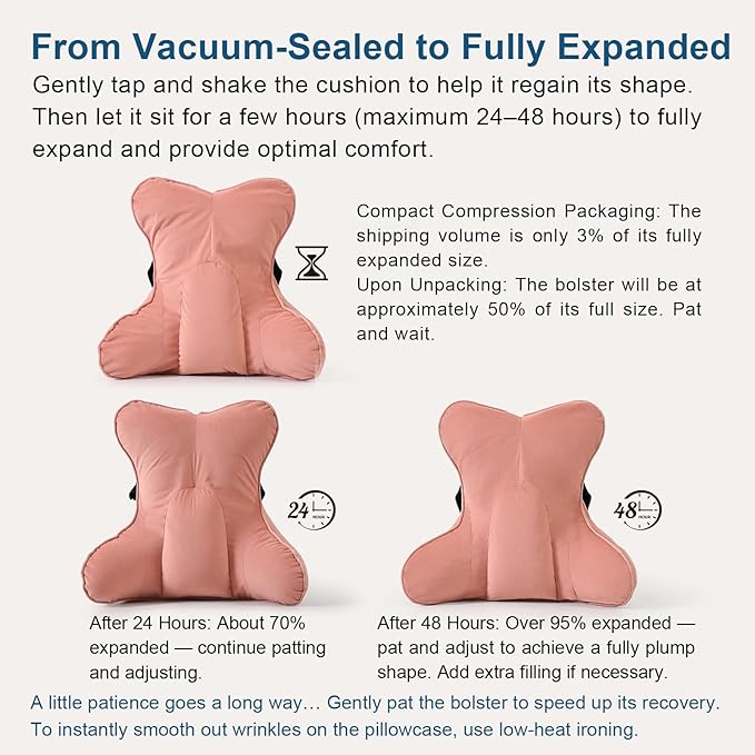 Ailuteie Lumbar Support Pillow(Pat. Pend) for Lower Back Pain Relief – Multi-Functional Ergonomic Lumbar Cushion, Reading Pillow for Office Chair, Car Seat & Sofa,Blush Pink