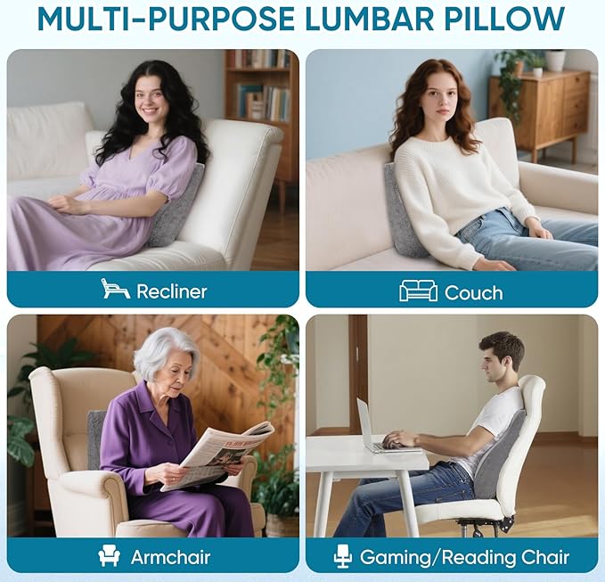 AHUAWA Back Support Pillow for Recliner Chair, Memory Foam Couch Back Cushions Ergonomic Large Lumbar Support Pillow for Lower Back Pain Relief, with Soft Velvet