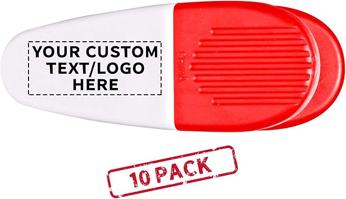 10 Magnetic Memo Holders Set - Customizable Text, Logo - Large Clip, Plastic - White Red