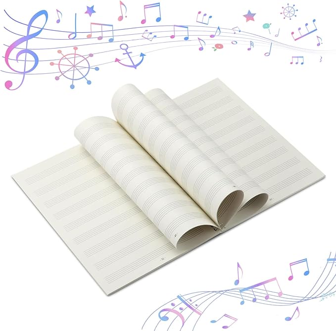 MUDOR Spiral-Bound Blank Sheet Music Notebook, 100 Pages Wide Staff Manuscript Paper with 100 GSM Thick Paper, Non-bleeding, Piano Guitar Composition Notebook for Composers, Students and Musicians (Orange)