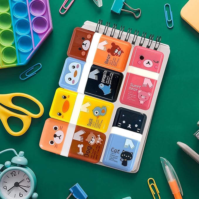 Performore 6‑Pack Animal‑Theme Cute Pencil Erasers with Cleanup Roller & Shaving Case — Fun & Functional School & Party Supplies for Kids