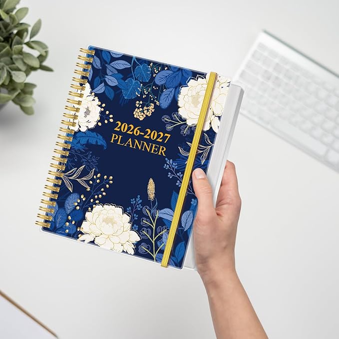 2026-2027 Planner - 18 Months Weekly & Monthly Planner from January 2026 - June 2027, Planners 2026-2027 with Elastic Closure, Inner Pocket, 8.5" x 11", Blue Leaf Flower