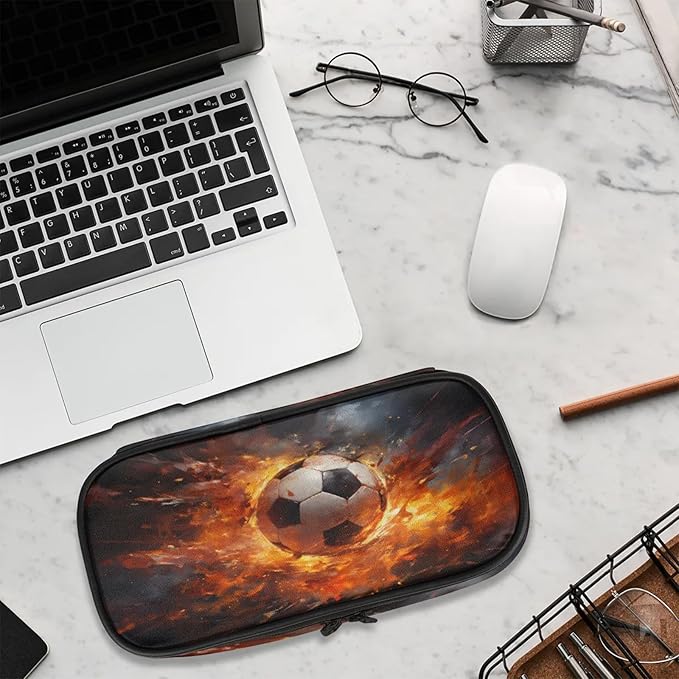 Pardick Football Fire Pencil Case,Big Capacity Pencil Pouch Coin Pouch Stationery Organizer For Teen School