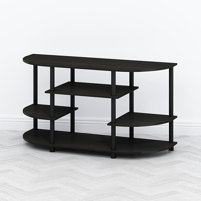 Furinno TOMI TV Stand, Corner Entertainment Center, TV Console for TV up to 46 Inch, with Shelves, Easy Assembly, for Living Room, Bedroom, Espresso