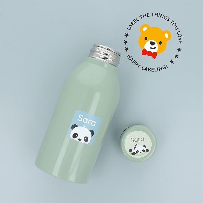 Large Name Labels for Kids (33) - Custom Stickers for Daycare and School Supplies - Durable, Waterproof Stickers for Water Bottles, Lunch Boxes, and More with Unique Designs - Panda