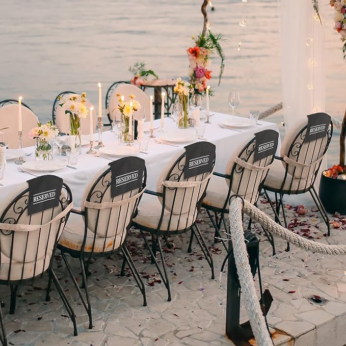 Buryeah 12 Pcs Reserved Seating Signs for Chairs Church Pew Reserved Chair Signs Placeholder with Printed Words for Weddings Parties Celebrations Receptions Church or Event (Black,White)
