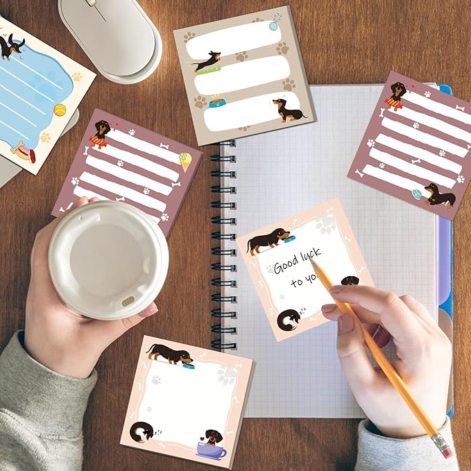 Lovarywow Dachshund Sticky Notes Gifts - 9Pack Cute Sticky Notes 3x3 Weiner Dog Gifts for Women Cartoon Dachshund Notepads Dog Self-Stick Notes Pads Office School Supplies Dachshund Gifts 450 Sheets