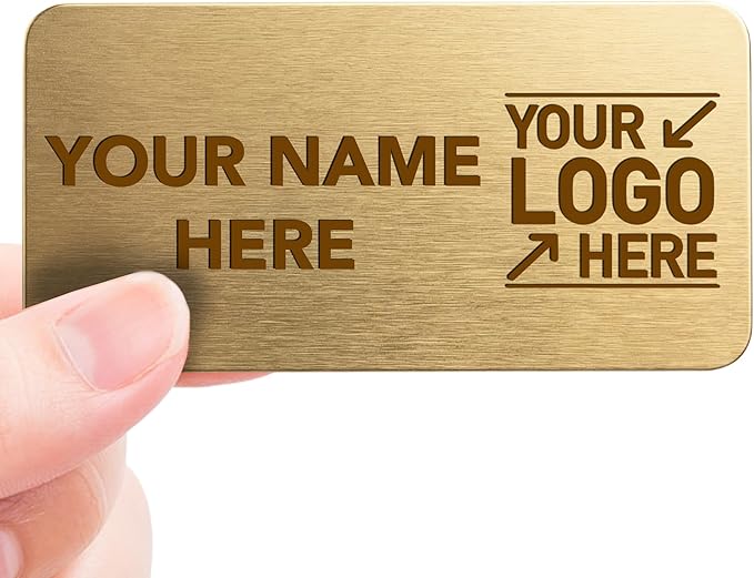 Magnet Me Up Custom Metallic Name Tag Badge - 1.5"x3" Logo Right- 20 mil Gold Aluminum, Personalized Logo & Name, Full Color, Customizable Identification Label for Business & Employee, Made in USA