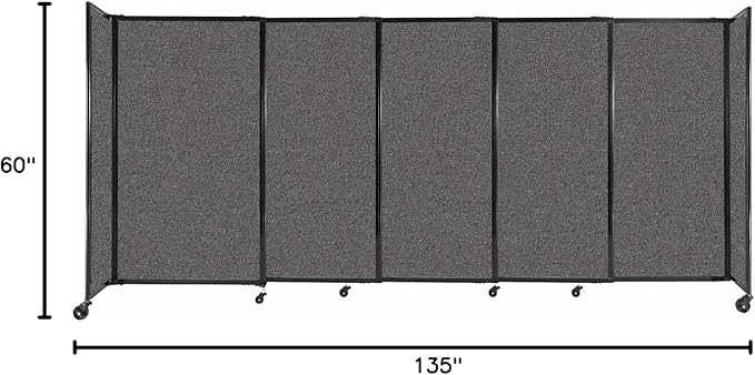 Versare Straightwall Sliding Portable Wall Partition | Freestanding Office Dividers | Locking Wheels | Temporary Room Separator | 11'3'' Wide x 5' Tall Charcoal Gray Fabric Panels