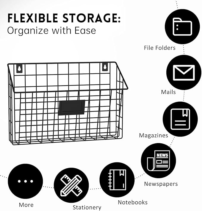 X-cosrack Detachable Hanging Wall Files Organizer & 8-Tier Metal Folder Wall File Holder with Tag Slot Mounts on Wall and Door for Office, Home, and Work Easy Organizing,Black(Patent Pending)