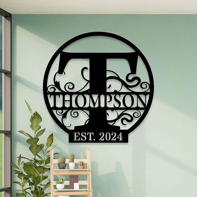 Custom Metal Signs | Personalized Monogram Name Sign | Outdoor Wall Art for Family Name | Custom Name Metal Sign, Last Name, Anniversary, Wedding Gifts for Women, Wife, Parents, couple (6'') (Design 4)