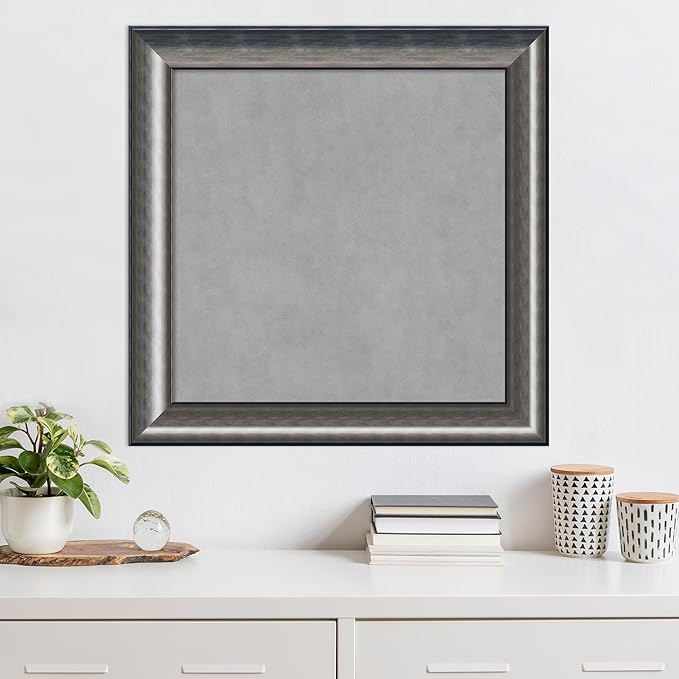 Amanti Art Silver Framed Magnetic Board 30x30 Medium Vision Board for use with Magnets, 100% Metal Sheet to Display Items as Office Decor or for Home Organization in mudroom, Kitchen or Kids Room