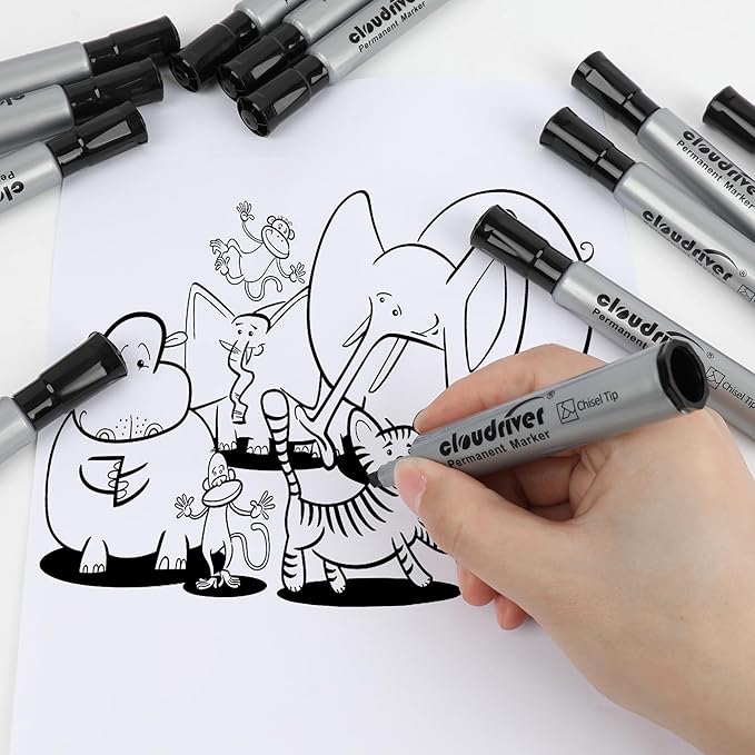 cloudriver Permanent Markers 96 Count, Black Permanent Marker Bulk Set, Chisel Tip, Premium Smear Proof Markers, Quick Drying Ink, Waterproof, Office Supplies for School, Office, Home