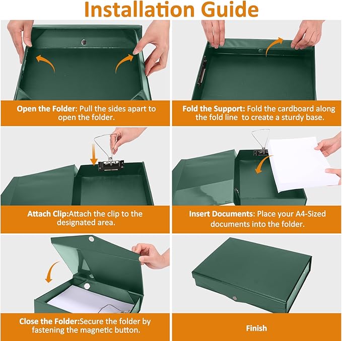 HUA JIE A4 Storage File Boxes Plastic Archives Cases with Clip, PVC File Folder Organizer Document Storage Filing Box for Office,32.5×6.5×24 cm, Green(Pack of 6)