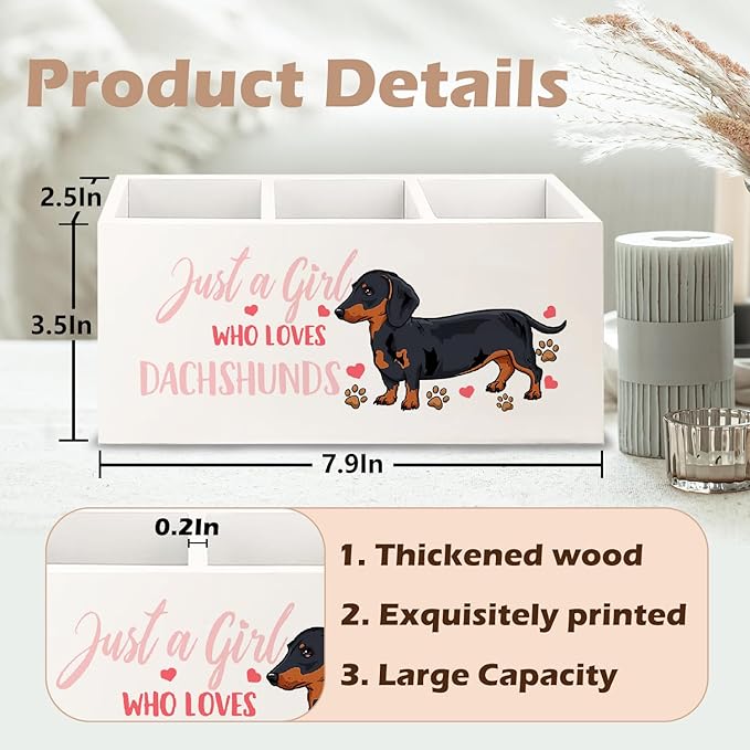 URLLUAE Dachshund Lover Gifts for Women Girls Wooden Pen Pencil Holder for Office Desk Accessories, Just a Girl Who Loves Dachshund Makeup Brush Toothbrush Holder Organizer for Bathroom