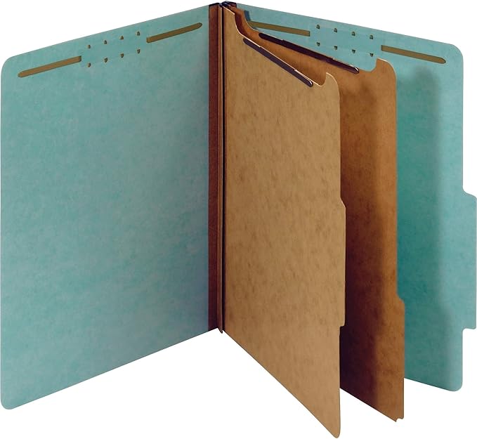 Pendaflex Recycled Classification File Folders, 2 Dividers, 2" Embedded Fasteners, 2/5 Tab Cut, Letter Size, Light Blue, Box of 10 (24030R)