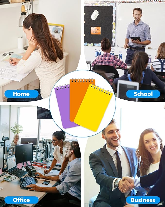 Dynta Pocket Notebook Bulk 60 Packs, 3x5 Inch Small Notepad Top Bound With Lined Pages, 10 Vibrant Colored Mini Spiral Notebooks 60Sheets/120Pages (80GSM), Memo Pads for Home, School, College, Office