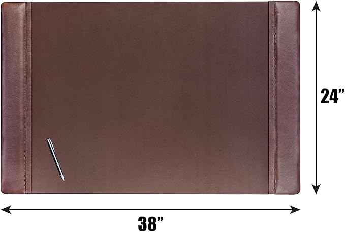 DACASSO Leather Desk Pad with Side Rails - Luxury Leather Desk Blotter for Writing - Executive Desk Surface Protector - (Chocolate Brown, 38” x 24”)