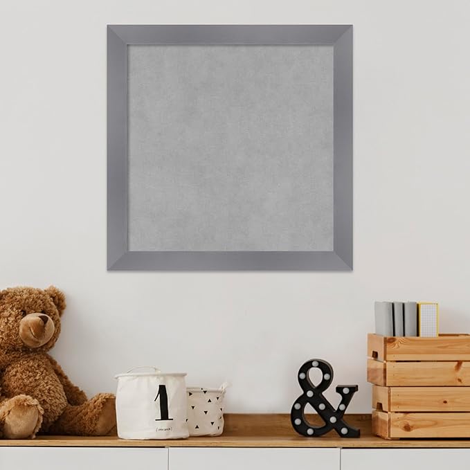 Amanti Art Grey Framed Magnetic Board 18x18 Small Vision Board for use with Magnets, 100% Metal Sheet to Display Items as Office Decor or for Home Organization in mudroom, Kitchen or Kids Room