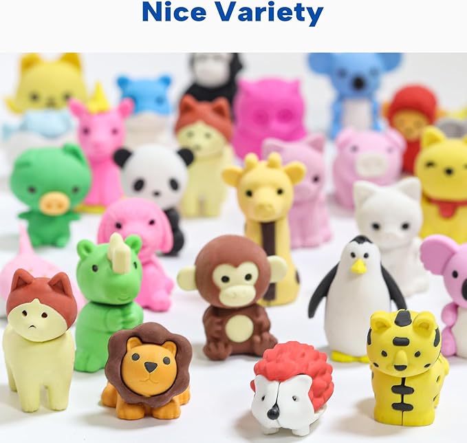 Gomimeor 35 Pcs Animal Erasers for Kids, Pencil Erasers Bulk, Cute Animal Erasers for Classroom Prizes and School Supplies, Assorted Colors