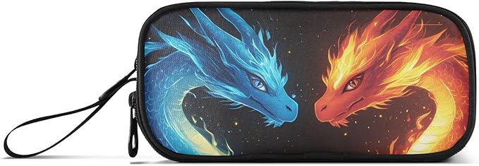 BOENLE Dragons Red Blue Fire Eyes Pencil Case Box Boys Girls Large Pencil Pouch with Zipper Compartments Big Capacity Stationery Pen Bag Organizer for Kids Teens Adults School