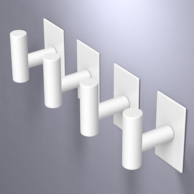 VAEHOLD Wall Towel Hooks, Heavy Duty Sticky Holder Waterproof Towel Hooks for Hanging Coat, Clothes, Closet Hook Wall Mount for Kitchen (White, 2 Pack)