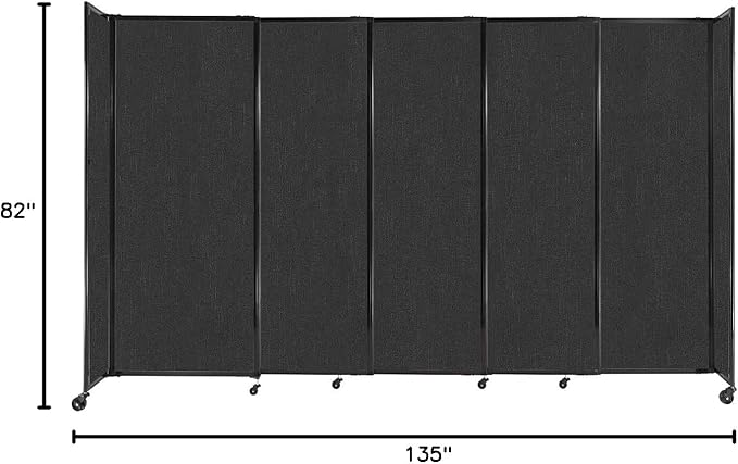 Versare Straightwall Sliding Portable Wall Partition | Freestanding Office Dividers | Locking Wheels | Temporary Room Separator | 11'3'' Wide x 6'10'' Tall Black Fabric Panels