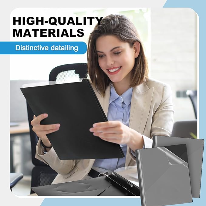 Teling 24 Pcs Clear Front Report Covers with 3 Prongs, Plastic Black Presentation Folders Bulk with 3 Pockets for A4 and Letter Size Paper, 90 Sheet Capacity, Document Covers for School Business