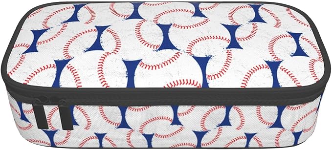 Baseball Blue White Ball Pencil Case Big Capacity Storage Pencil Pouch Stationery Bags With Zipper Portable Pen Holder Box Organizer For Boys Girls Teens Student College School Office Supplies