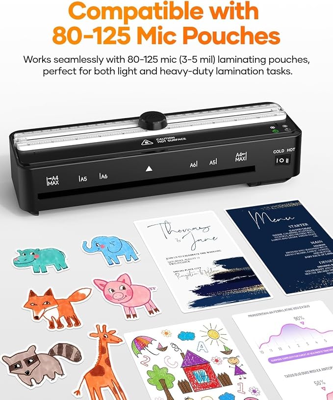 Laminator Machine with 20 A4 Laminating Pouches, Thermal and Cold Lamination Built in Cutter Quick Warm Up,9 Inch Portable Laminating Machine for Home Office School Use