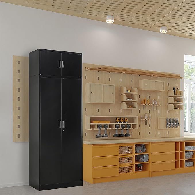 TaskStorz Storage Cabinet, 87 Inch Tall Metal Storage Cabinet with Doors and Shelves,Heavy Duty Metal Cabinet, Pantry Cabinets for Kitchen Storage, Garage Cabinet for Living, Dining Room.