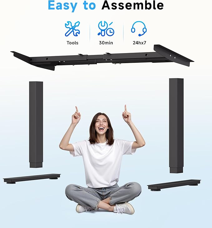 Electric Standing Desk Frame Dual Motor with Memory Controller, Computer Desk Adjustable Table Legs Up to 47.2" for Home Office, Black
