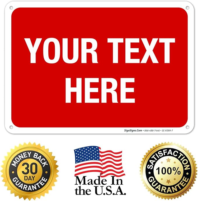 Personalized Custom Red Background Customize for Office, Business, Workplace, Home, Airbnb, Delivery Sign, 10x7 Inches, Rust Free .040 Aluminum, Fade Resistant, Made in USA by Sigo Signs