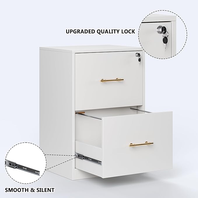 GFGWXW 2 Drawer Vertical File Cabinet with Lock, Suitable for Letter/A4/F4/Legal Size Hanging Files,Small Wood Filing Storage Cabinets Printer Stand for Home Office,White