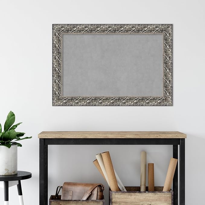 Amanti Art Silver Framed Magnetic Board 26x38 Large Vision Board for use with Magnets, 100% Metal Sheet to Display Items as Office Decor or for Home Organization in mudroom, Kitchen or Kids Room