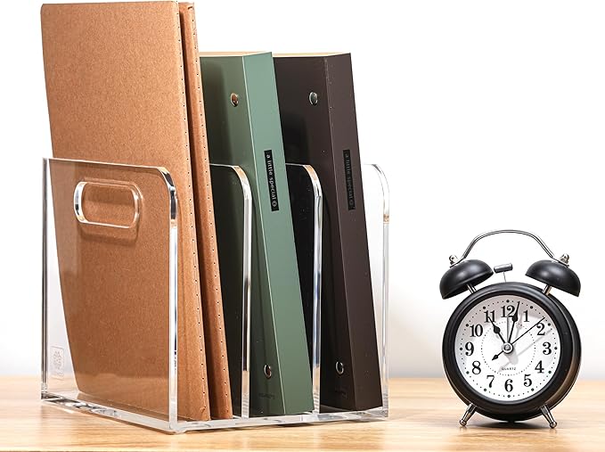 AIDIMOO Acrylic Magazine File Holder, 3 Vertical Compartments Desk Document Sorter Organizer, Clear Folder Rack Binder for Office/Documents/Classroom, for Home, Tablet, Magazines, Books & Accessories